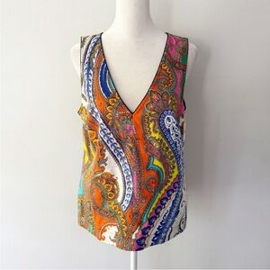 Trina Turk Women Paisley Sleeveless Top Medium Psychedelic Hippie Artsy Modest